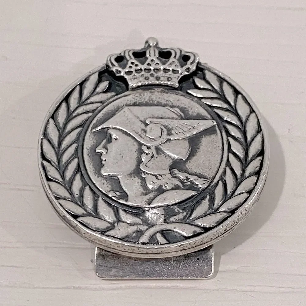 Vintage Swank Silver Toned Medallion Mercury Winged Hat with Crown Money Clip